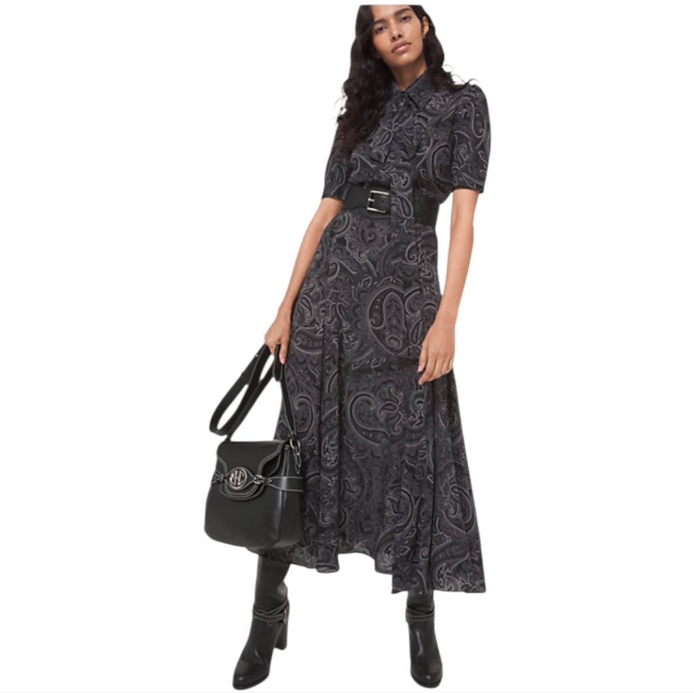 Michael Kors Collection Paisley Silk Georgette Midi Dress Made In Italy Size 6